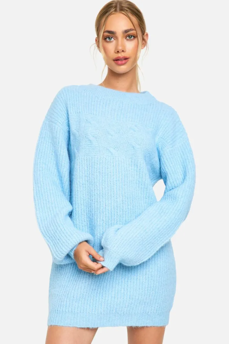 Jumper Dresses|Jumper Dresses*boohoo Knitted Crew Neck Mini Jumper Dress ice blue