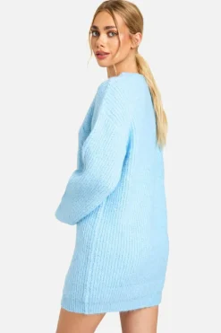 Jumper Dresses|Jumper Dresses*boohoo Knitted Crew Neck Mini Jumper Dress ice blue