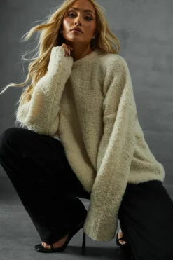 Oversized Jumpers*MissPap Knitted Crew Neck Oversized Jumper oatmeal