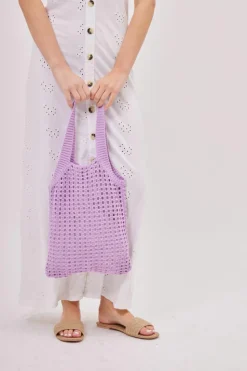 Handbags|Tote Bags*My Accessories London Knitted Crochet Tote Lilac