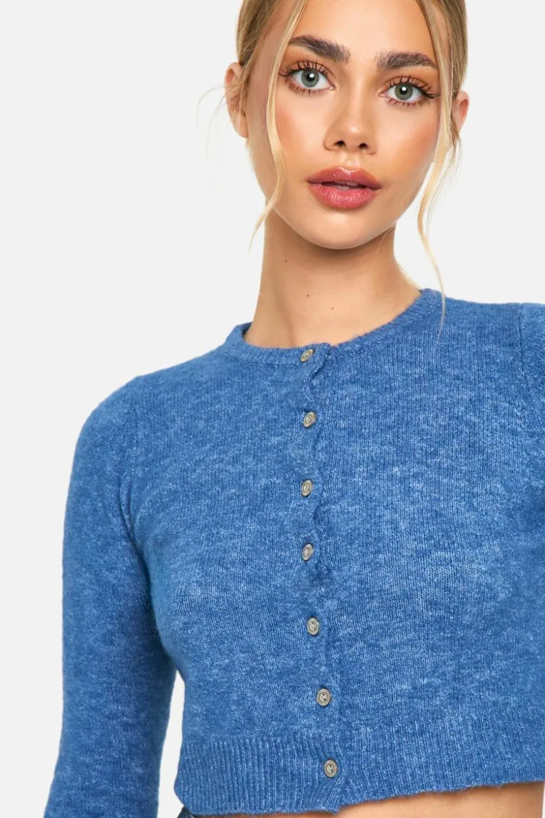 Cardigans|Jumpers & Cardigans*boohoo Knitted Cropped Button Cardigan cobalt