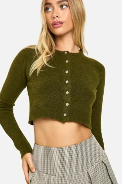 Cardigans|Jumpers & Cardigans*boohoo Knitted Cropped Button Cardigan olive