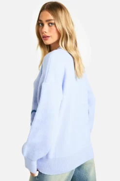 Oversized Jumpers|Jumpers*boohoo Knitted Flower Detail Oversized Jumper dusty blue