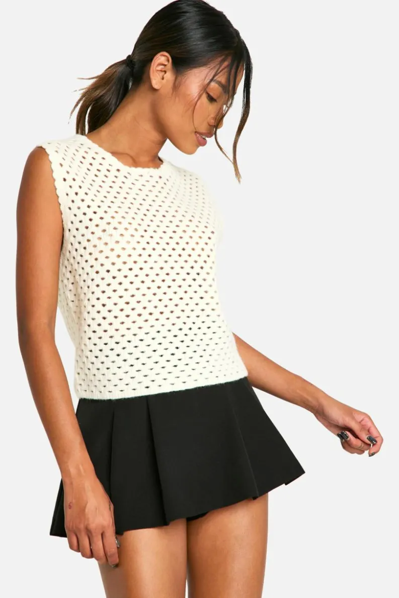 Jumpers*boohoo Knitted Hole Detail Tank cream