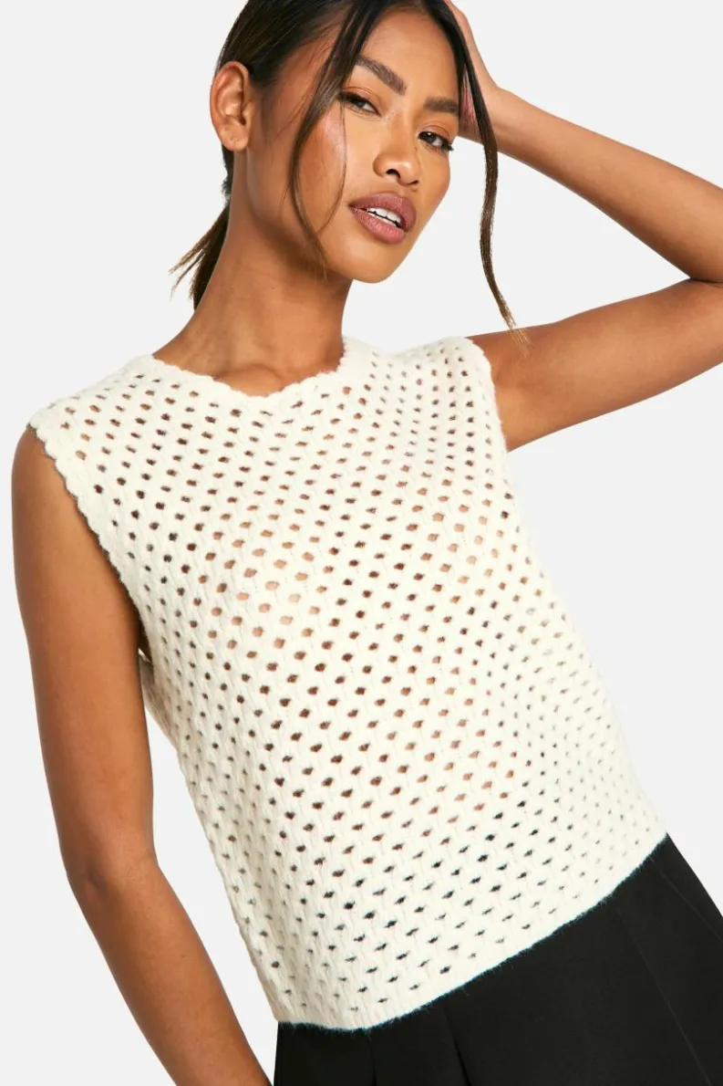 Jumpers*boohoo Knitted Hole Detail Tank cream