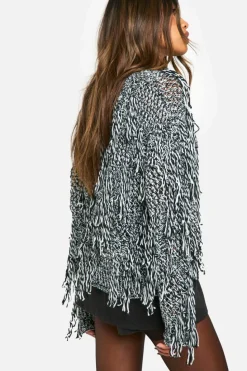 Jumpers*boohoo Knitted Marl Fringe Detail Jumper black