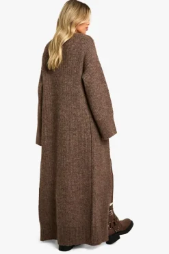 Knitted Co-Ords|Cardigans*boohoo Knitted Maxi Cardigan And Oversized Scarf Set mocha