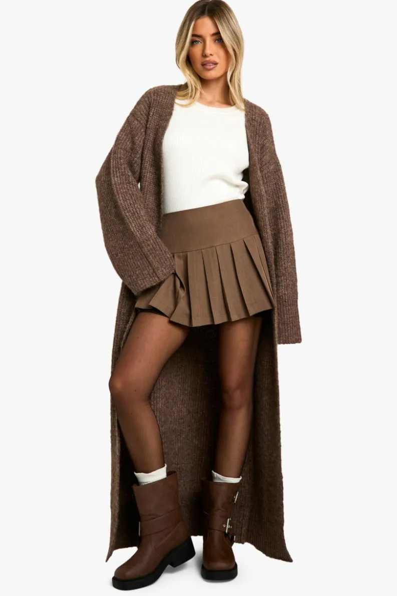 Knitted Co-Ords|Cardigans*boohoo Knitted Maxi Cardigan And Oversized Scarf Set mocha