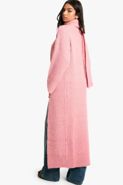 Knitted Co-Ords|Cardigans*boohoo Knitted Maxi Cardigan And Oversized Scarf Set pink