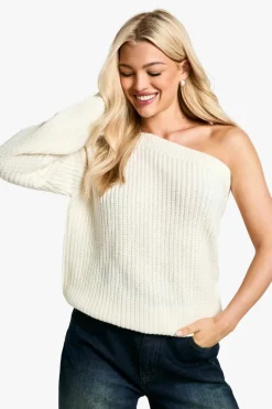Jumpers*boohoo Knitted One Shoulder Jumper cream
