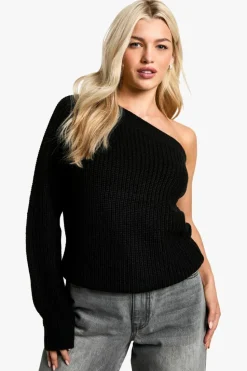 Jumpers*boohoo Knitted One Shoulder Jumper black