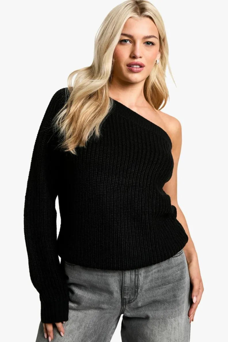 Jumpers*boohoo Knitted One Shoulder Jumper black