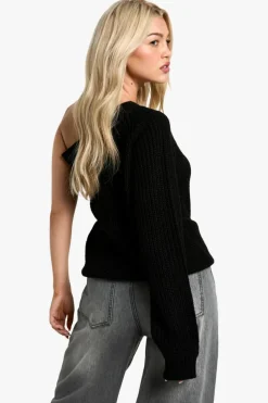 Jumpers*boohoo Knitted One Shoulder Jumper black