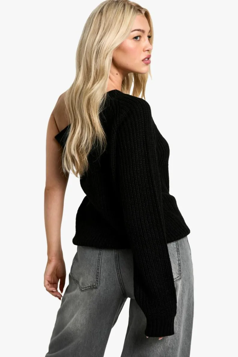 Jumpers*boohoo Knitted One Shoulder Jumper black