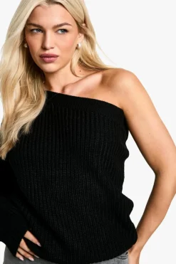 Jumpers*boohoo Knitted One Shoulder Jumper black