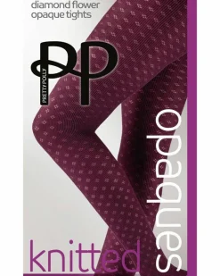 Tights & Socks|Tights & Socks*Pretty Polly Knitted Opaques Small Diamond Flower Tights - Burgundy