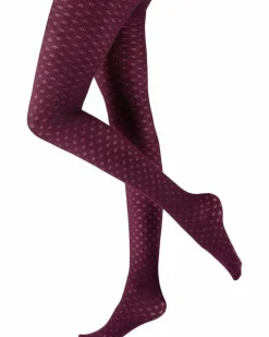Tights & Socks|Tights & Socks*Pretty Polly Knitted Opaques Small Diamond Flower Tights - Burgundy