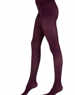 Tights & Socks|Tights & Socks*Pretty Polly Knitted Opaques Small Diamond Flower Tights - Burgundy