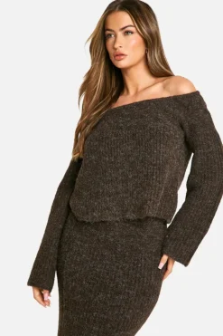 Knitted Co-Ords|Skirts*boohoo Knitted Oversized Bardot Jumper And Maxi Skirt Set chocolate