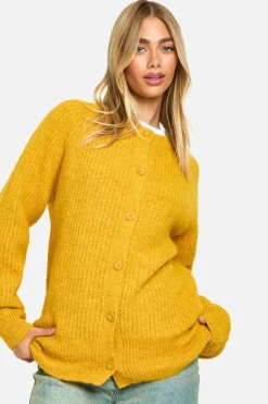 Cardigans*boohoo Knitted Oversized Boxy Button Front Cardigan mustard