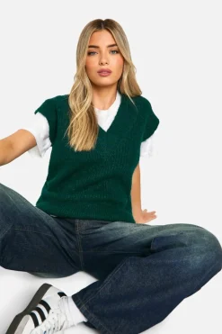Jumpers*boohoo Knitted Oversized Boxy Fit Tank bottle green