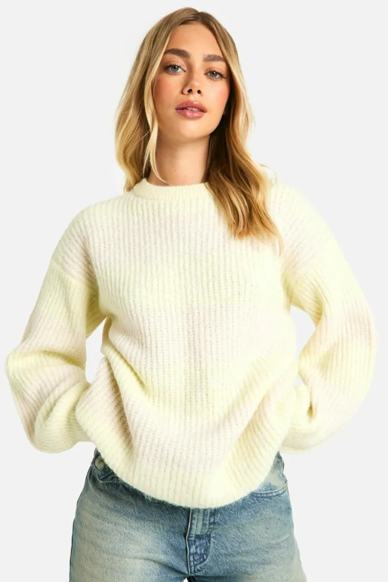 Oversized Jumpers|Jumpers*boohoo Knitted Oversized Crew Neck Stripe Jumper yellow