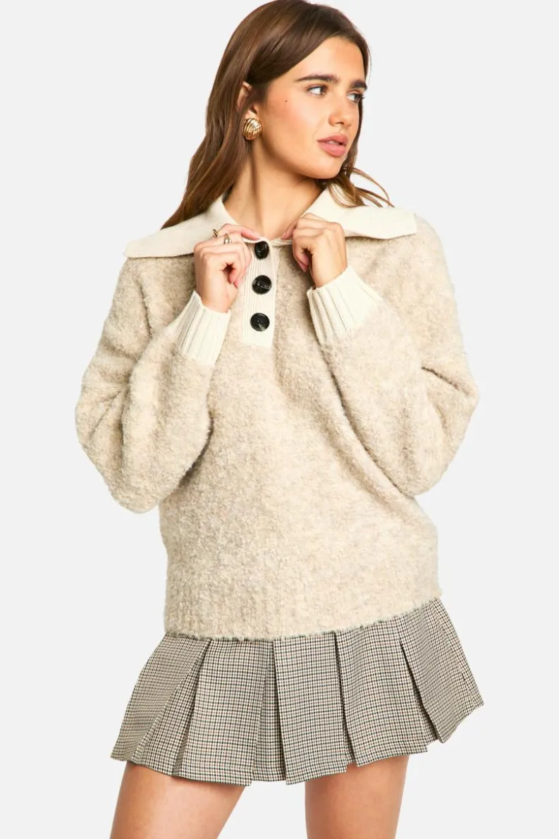 Oversized Jumpers|Jumpers*boohoo Knitted Oversized Rib Collar Button Up Jumper oatmeal