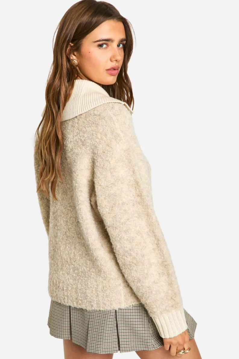 Oversized Jumpers|Jumpers*boohoo Knitted Oversized Rib Collar Button Up Jumper oatmeal