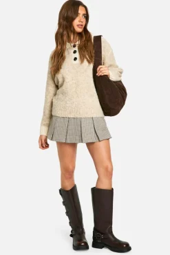 Oversized Jumpers|Jumpers*boohoo Knitted Oversized Rib Collar Button Up Jumper oatmeal