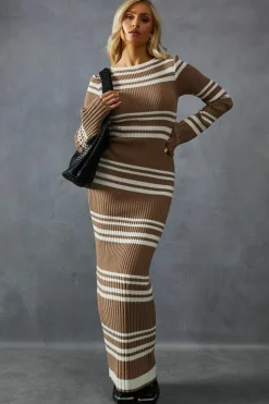 Jumper Dresses|Jumper Dresses*MissPap Knitted Ribbed Stripe Maxi Dress taupe