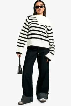 Jumpers|Up To 80% Off Winter Warmers*boohoo Knitted Collar Detail Jumper stripe