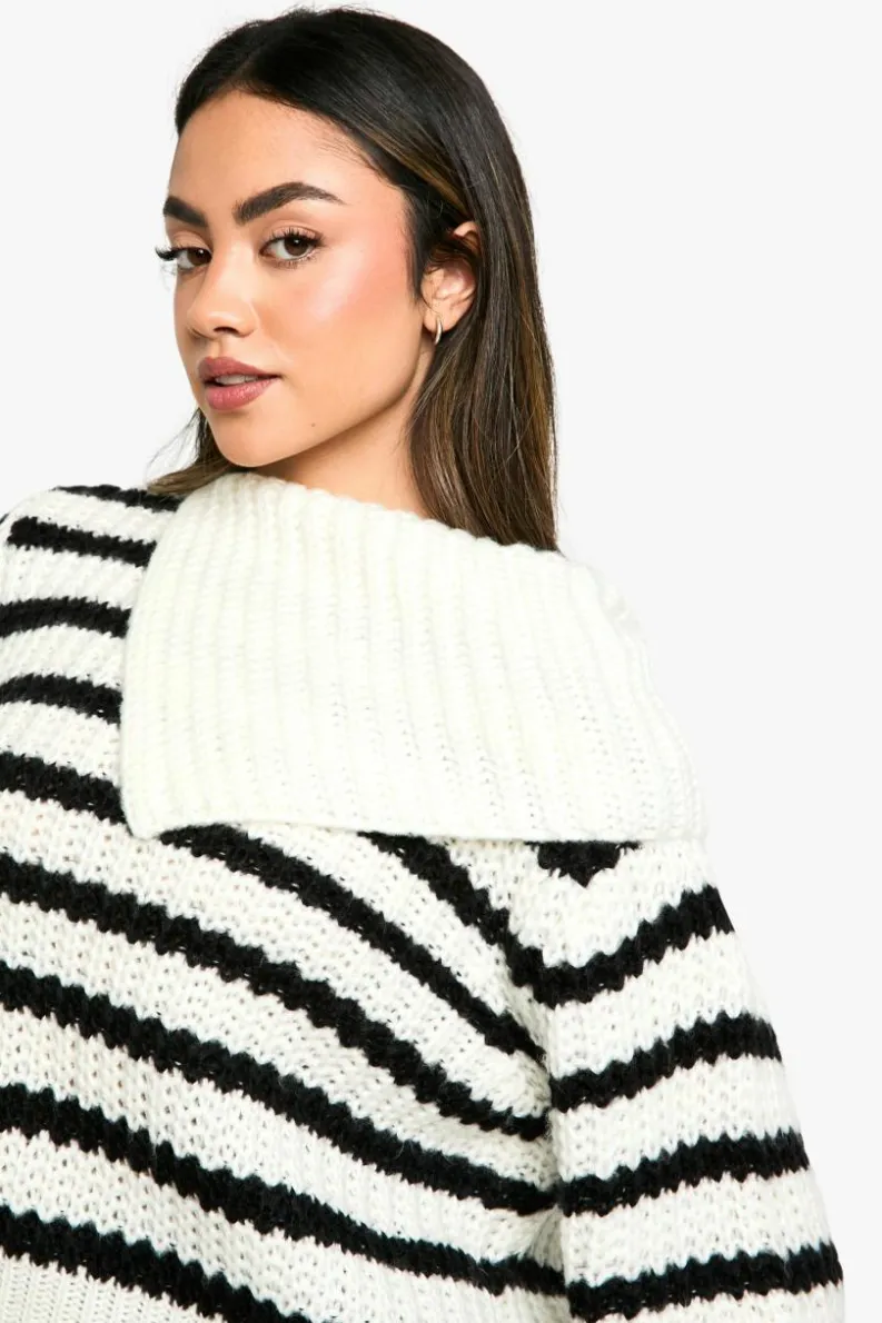 Jumpers|Up To 80% Off Winter Warmers*boohoo Knitted Collar Detail Jumper stripe