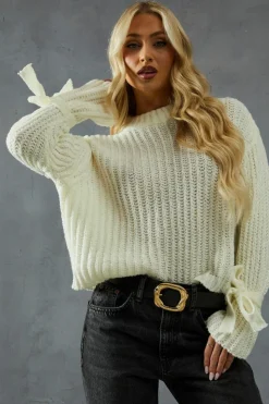 Oversized Jumpers*MissPap Knitted Tie Sleeve Oversized Jumper cream