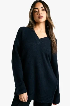 Oversized Jumpers|Jumpers*boohoo Knitted V Neck Oversized Slouchy Jumper navy