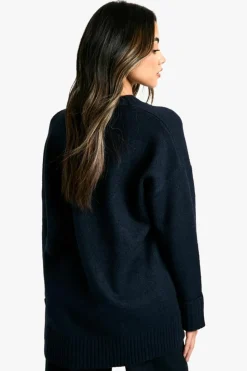 Oversized Jumpers|Jumpers*boohoo Knitted V Neck Oversized Slouchy Jumper navy