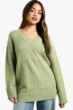 Oversized Jumpers|Jumpers*boohoo Knitted V Neck Oversized Slouchy Jumper olive