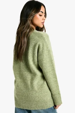 Oversized Jumpers|Jumpers*boohoo Knitted V Neck Oversized Slouchy Jumper olive