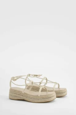 Sandals*boohoo Knot Detail Flatform Sandals cream