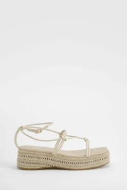 Sandals*boohoo Knot Detail Flatform Sandals cream