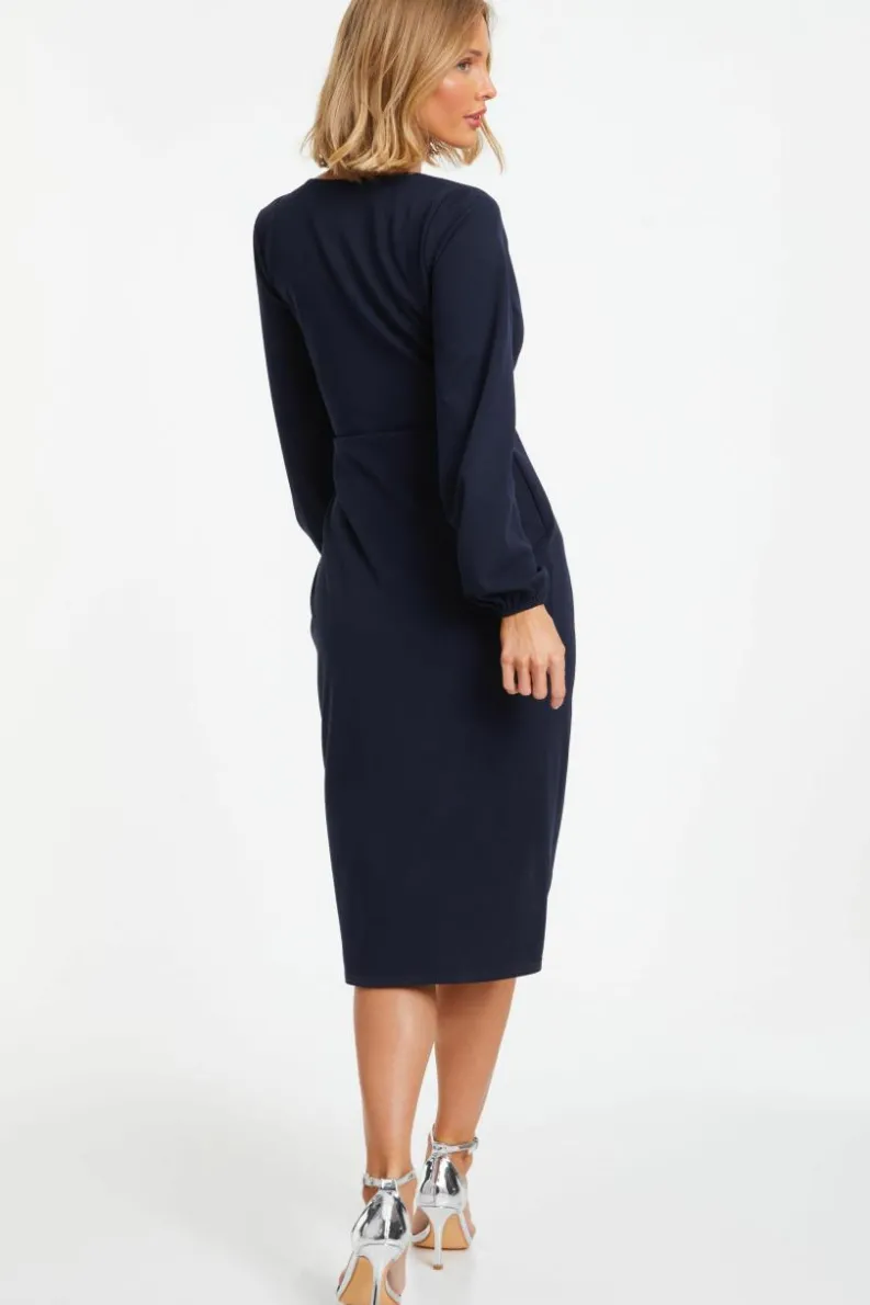 Wrap Dresses|Midi Dresses*Quiz Knot Front Wrap Midi Dress Blue