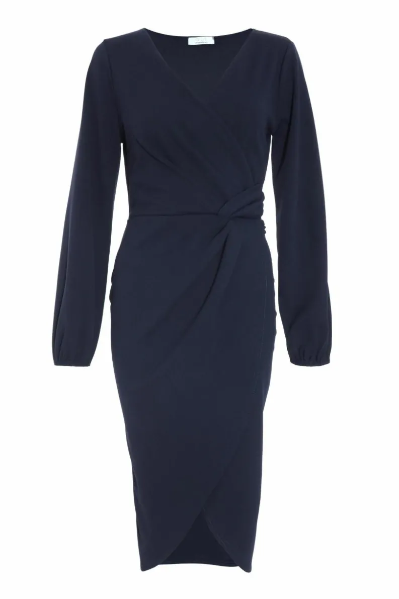 Wrap Dresses|Midi Dresses*Quiz Knot Front Wrap Midi Dress Blue