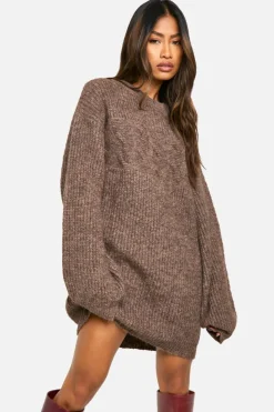 Jumper Dresses|Jumper Dresses*boohoo Kntted Crew Neck Mini Dress mocha