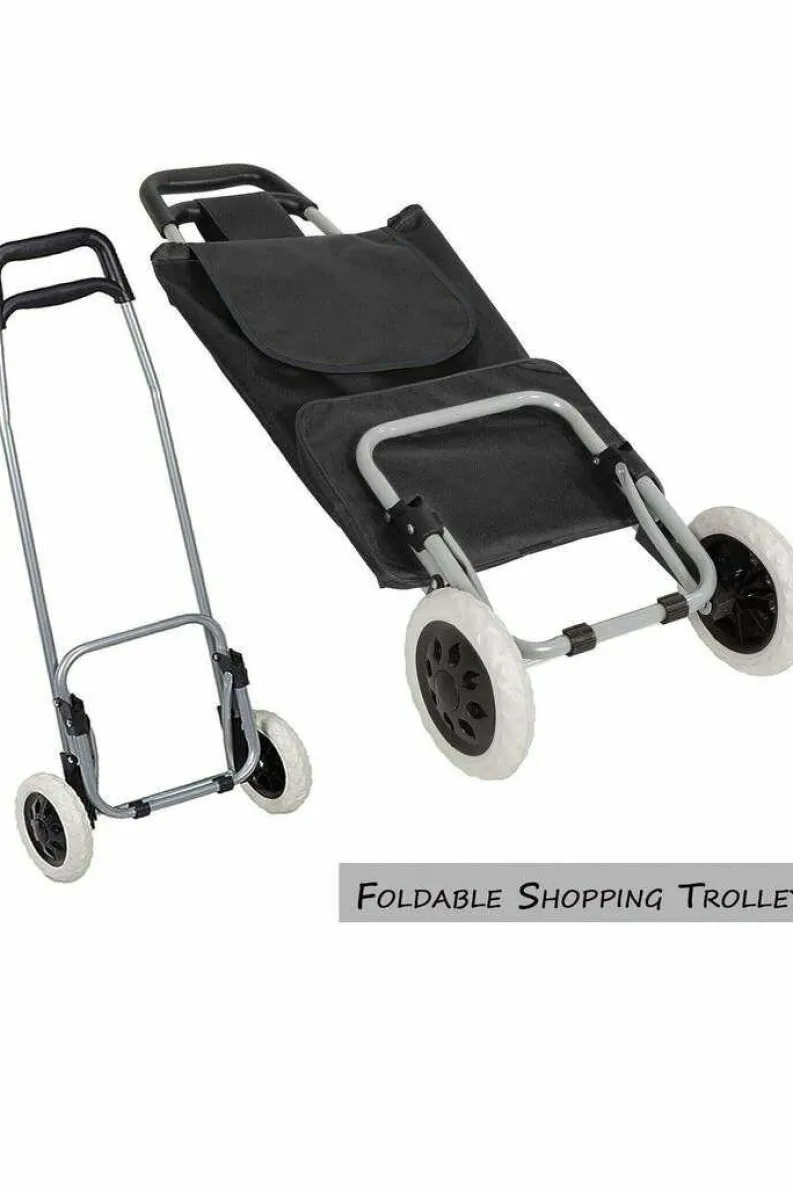 Handbags*Infinity Leather 40L Lightweight Wheeled Folding Durable Cart Strong Grocery Bag Shopping Trolley Black