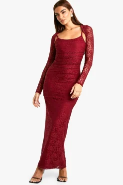 Maxi Dresses*boohoo Lace Bolero Maxi Dress wine
