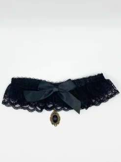 Necklaces*SVNX Lace Choker Necklace With Satin Bow Black