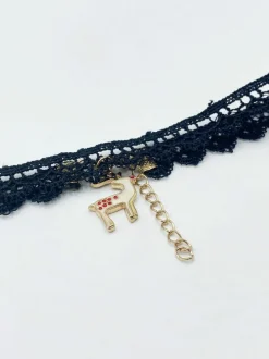 Necklaces*SVNX Lace Choker With Reindeer Charm Black