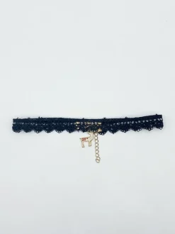 Necklaces*SVNX Lace Choker With Reindeer Charm Black