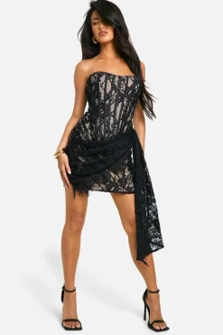 Mini Dresses*boohoo Lace Corset Drape Mini Dress black
