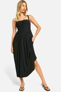 Smock Dresses*boohoo Lace Corset Midaxi Smock Dress black
