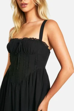 Smock Dresses*boohoo Lace Corset Midaxi Smock Dress black